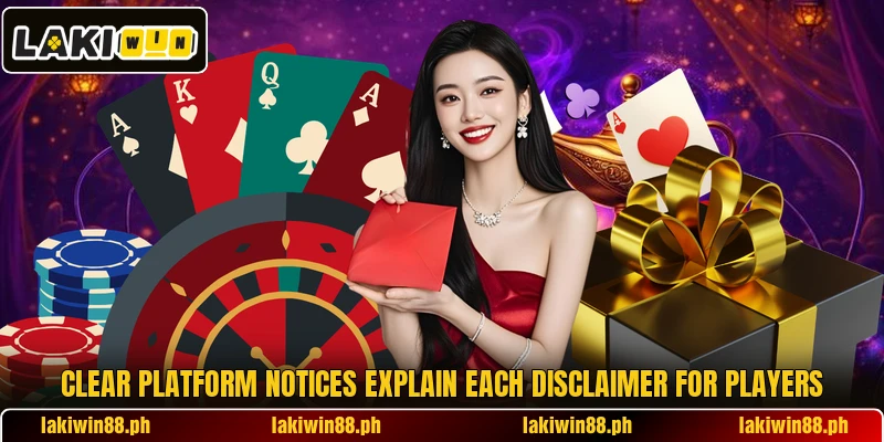 Clear platform notices explain each disclaimer for players Clear platform notices explain each disclaimer for players