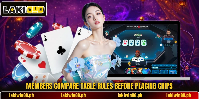 Members compare table rules before placing chips