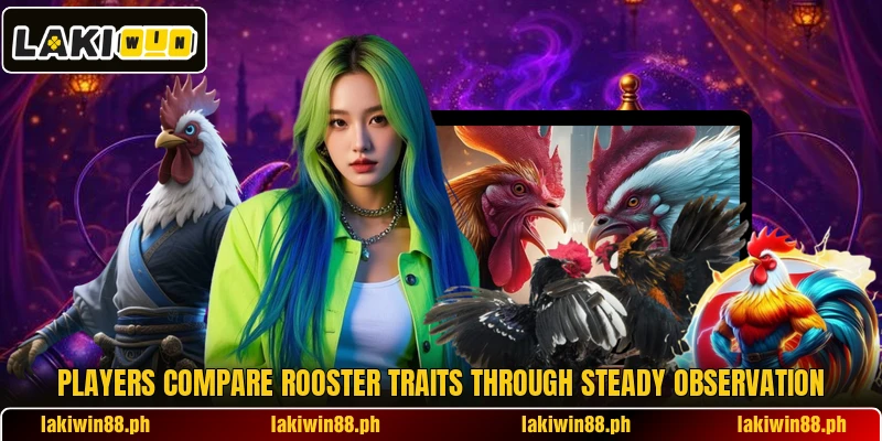 Players compare rooster traits through steady observation Players compare rooster traits through steady observation