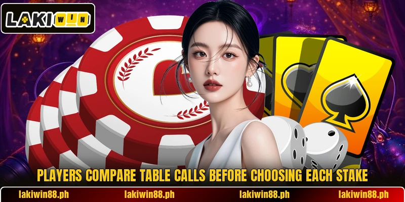 Players compare table calls before choosing each stake Players compare table calls before choosing each stake
